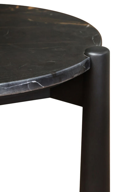 Wilbur Black and White Marble Top Side Table with Mango Wood Legs