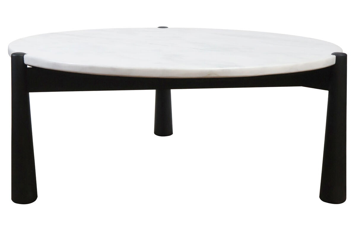 Wilbur White Marble Top and Black Finish Mango Wood Coffee Table