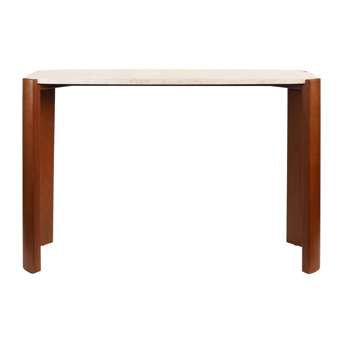 Palermo Travertine Top and Brown Acacia Wood Console Table