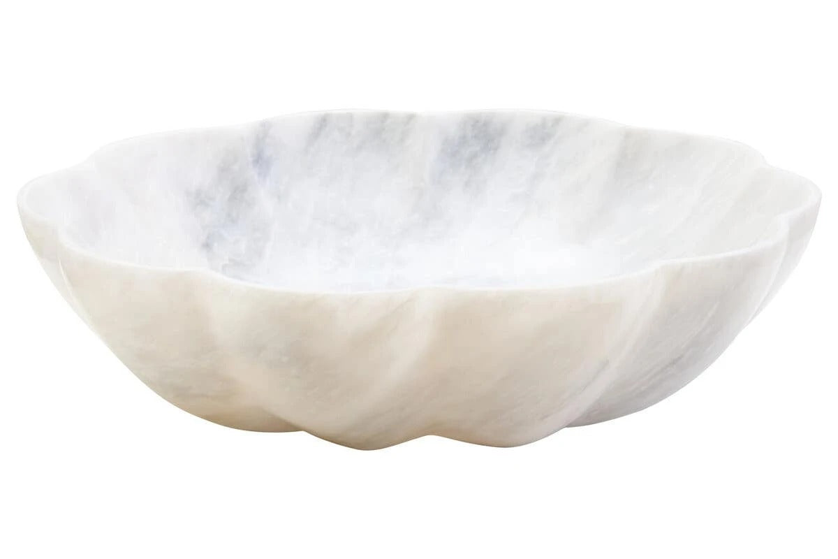 Zoro White Marble Scalloped Bowl