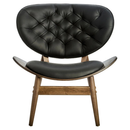 Vinsi Black Leather Effect Chair with Elm Wood Frame
