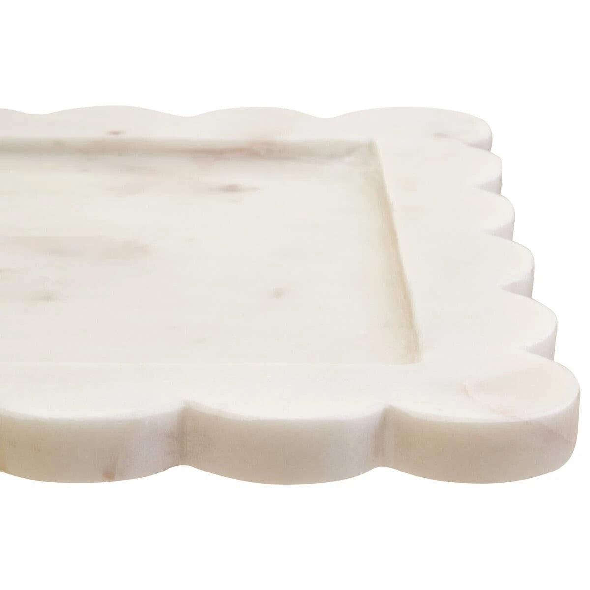 Savio Scalloped White Marble Square Tray