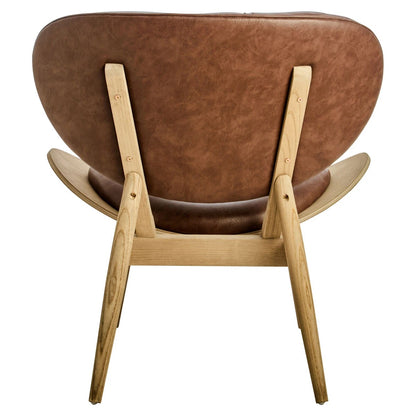 Vinsi Brown Leather Effect Chair with Elm Wood Frame