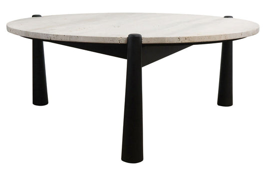Wilbur Travertine Top and Black Finish Mango Wood Coffee Table