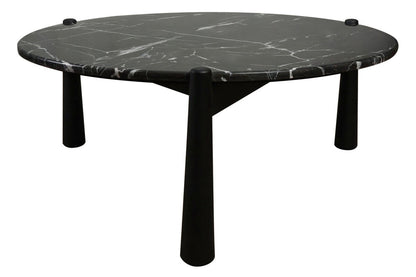 Wilbur Black and White Marble Top Coffee Table with Mango Wood Legs