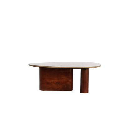 Mahelona Travertine Coffee Table - Sand & Brown Wood