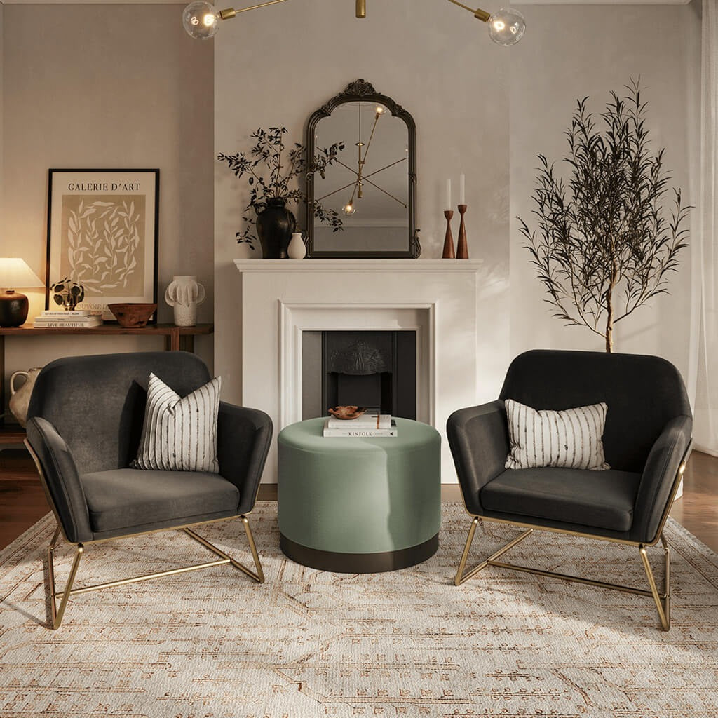 Lara Sage Velvet Pouffe