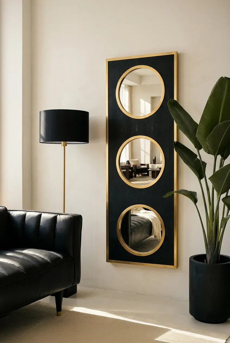 Cardona Black Shagreen Effect Wall Mirror with Gold Frame