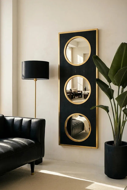 Cardona Black Shagreen Effect Wall Mirror with Gold Frame