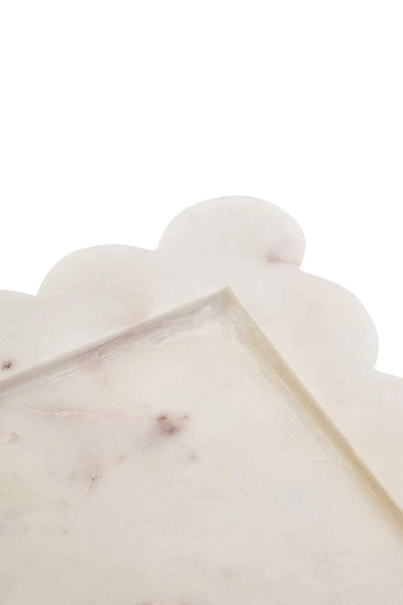 Savio Scalloped White Marble Square Tray