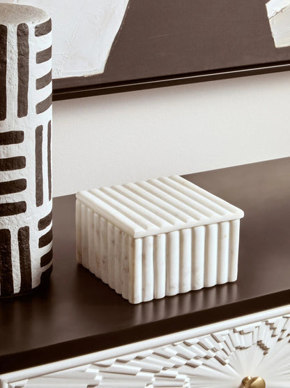 Savio Rectangular White Fluted Marble Box