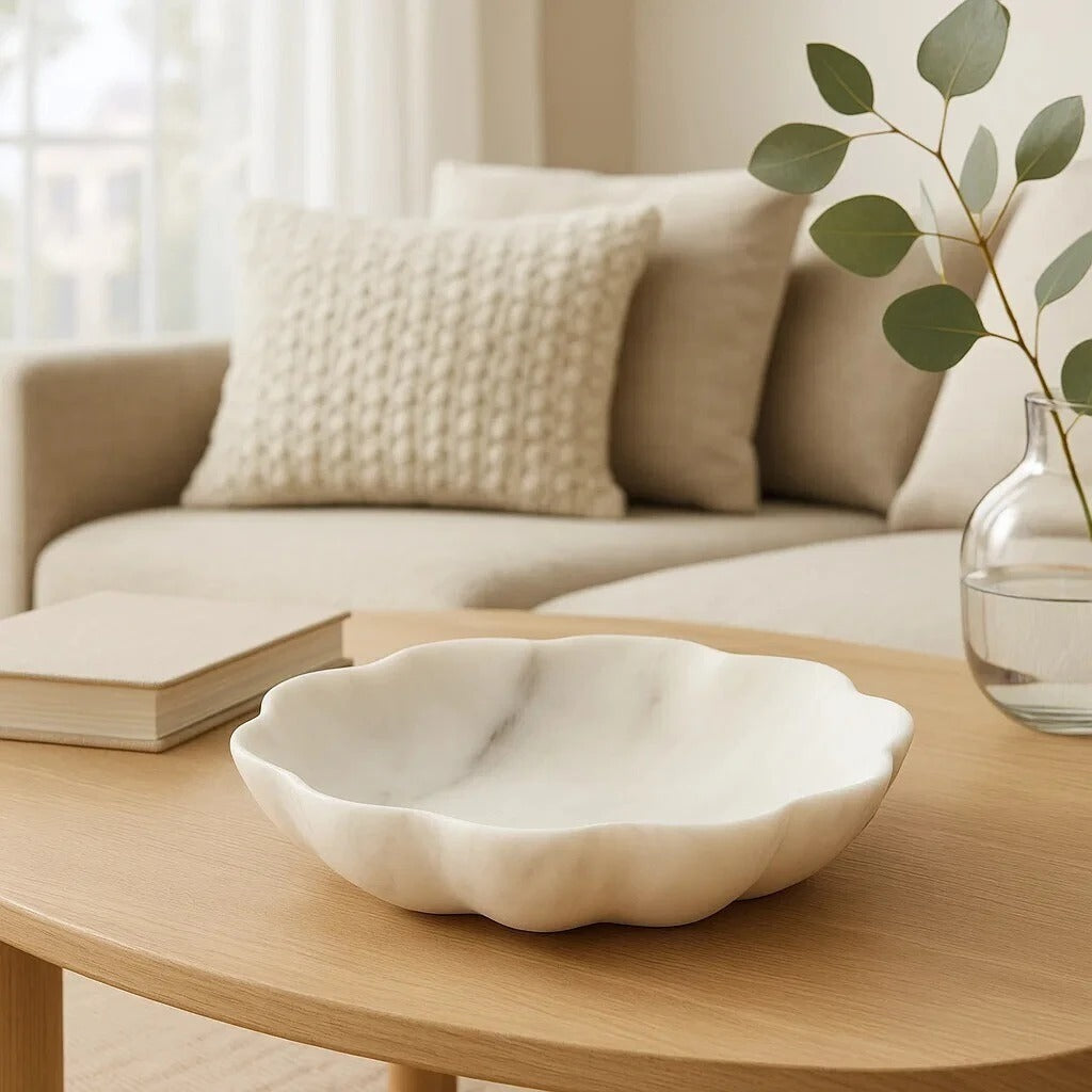 Zoro White Marble Scalloped Bowl