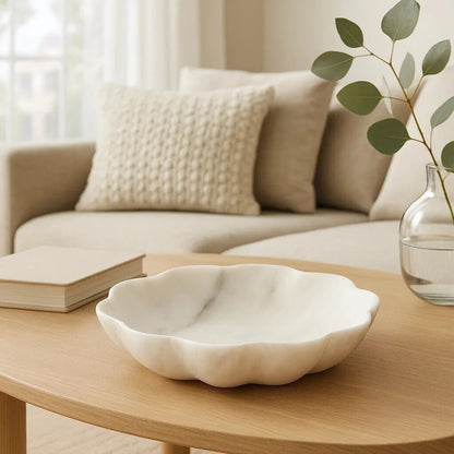 Zoro White Marble Scalloped Bowl