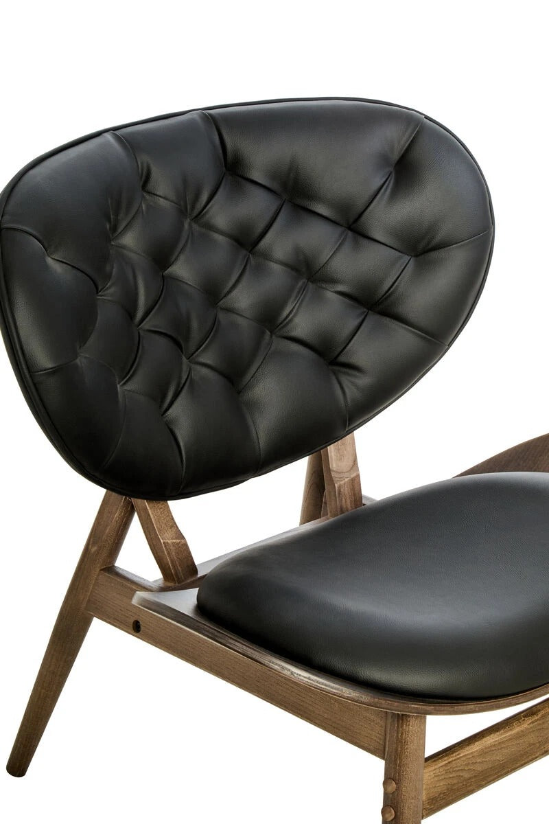 Vinsi Black Leather Effect Chair with Elm Wood Frame
