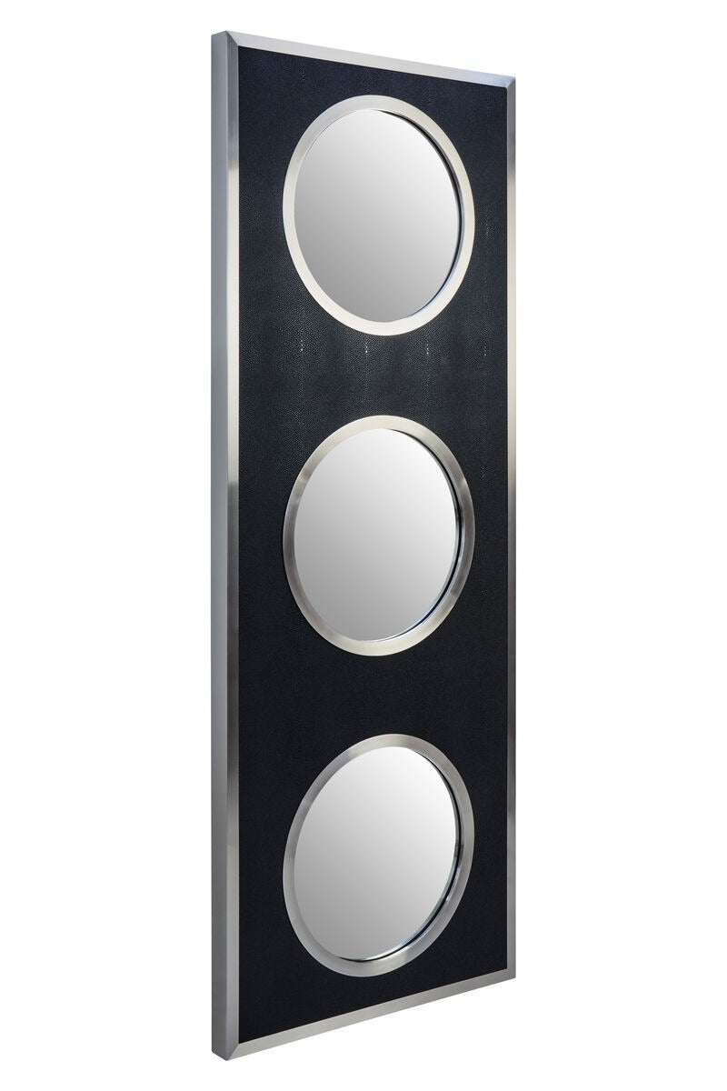 Cardona Black Shagreen Effect Wall Mirror with Silver Frame
