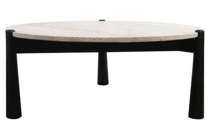 Wilbur Travertine Top and Black Finish Mango Wood Coffee Table