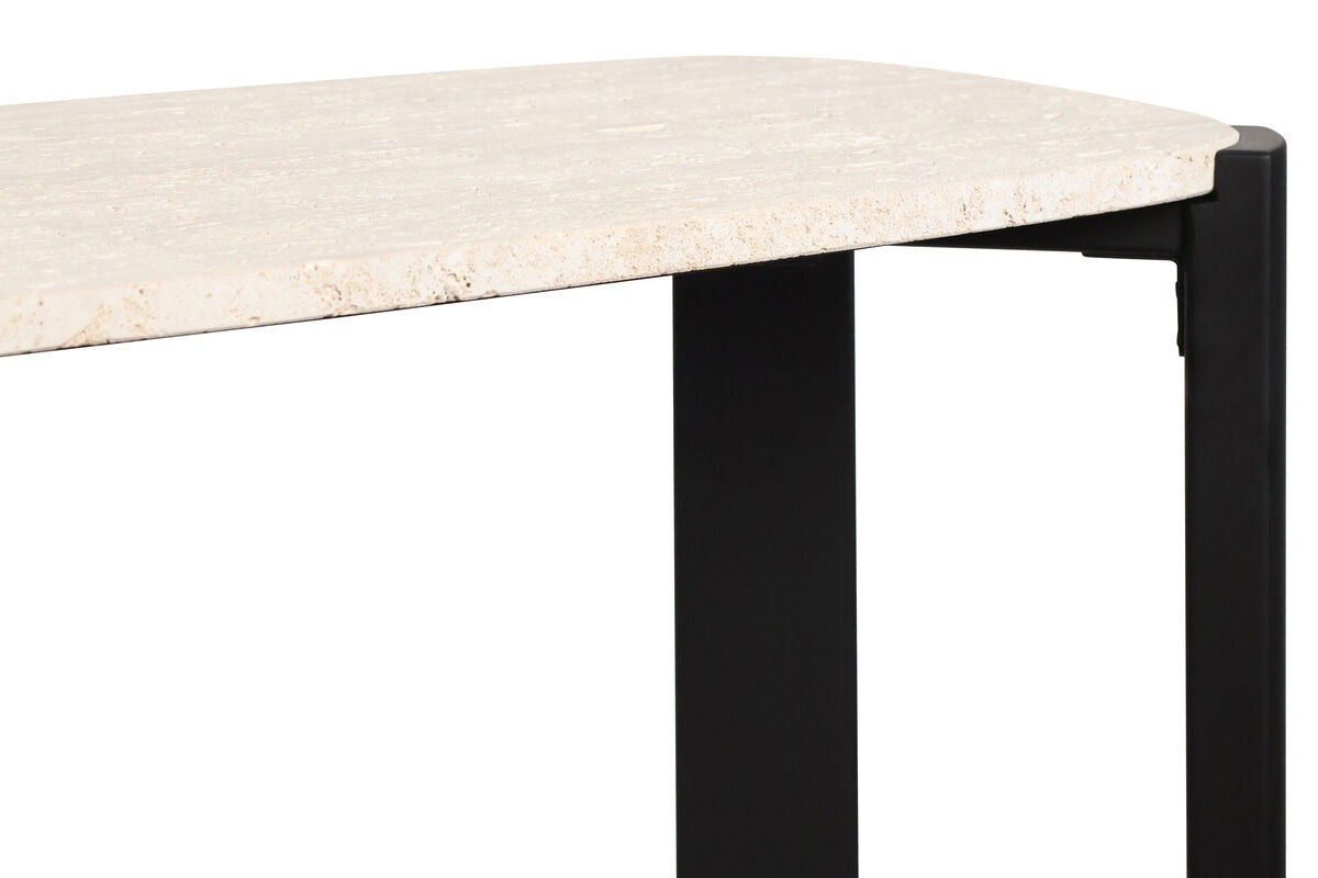 Palermo Travertine Top and Black Acacia Wood Console Table