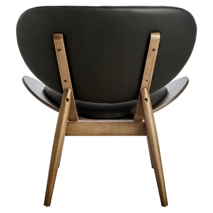 Vinsi Black Leather Effect Chair with Elm Wood Frame