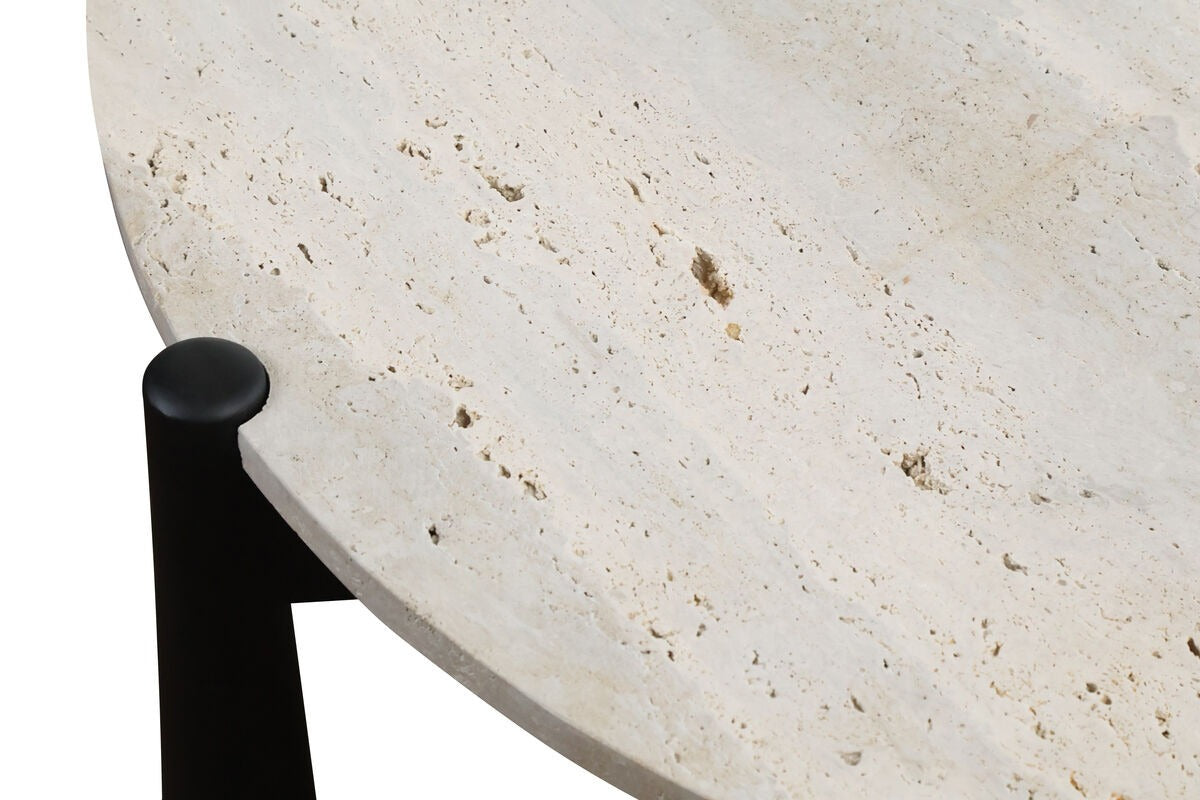 Wilbur Travertine Top and Black Finish Mango Wood Coffee Table