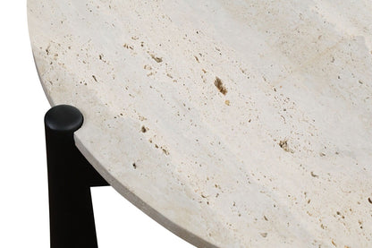 Wilbur Travertine Top and Black Finish Mango Wood Coffee Table