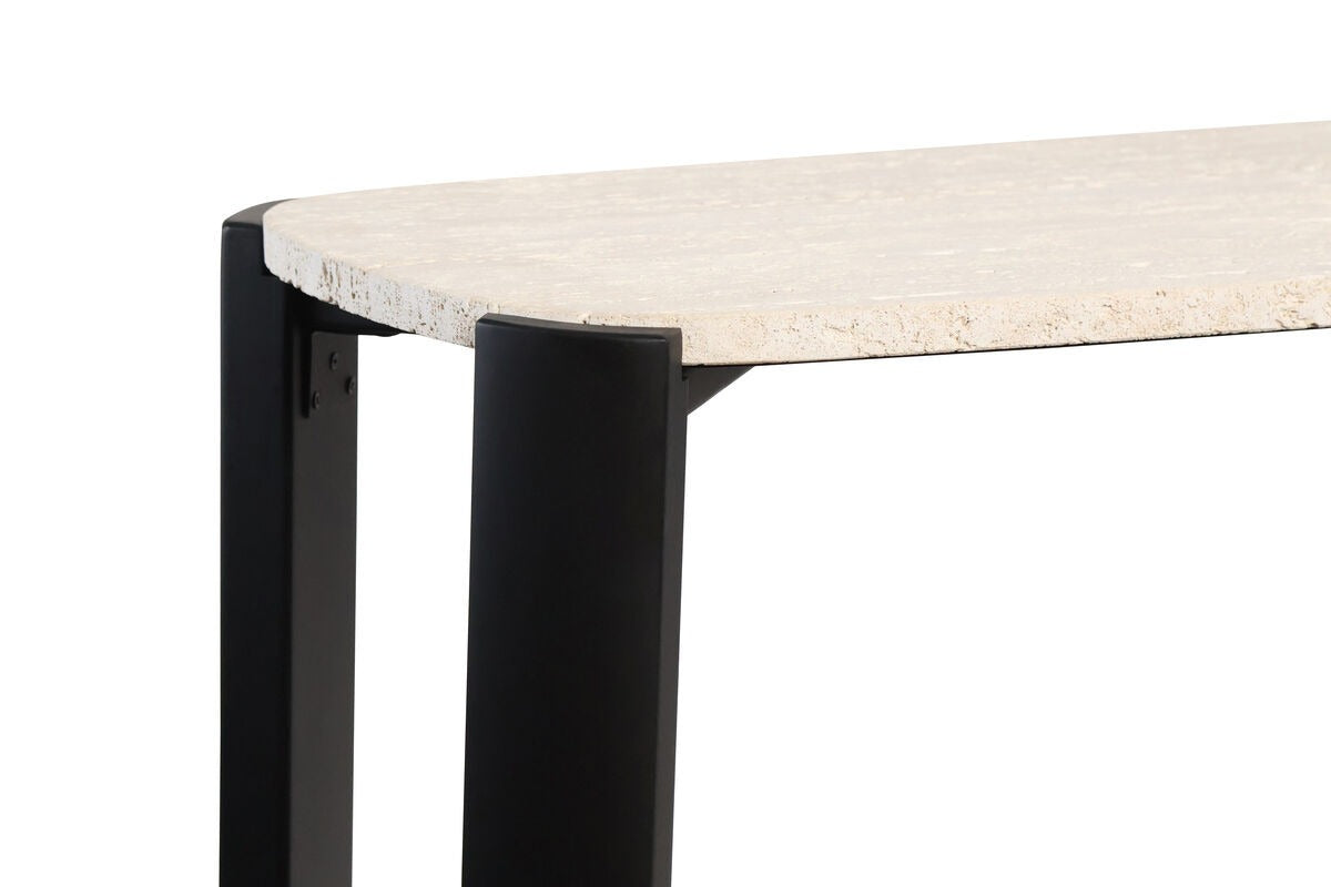 Palermo Travertine Top and Black Acacia Wood Console Table