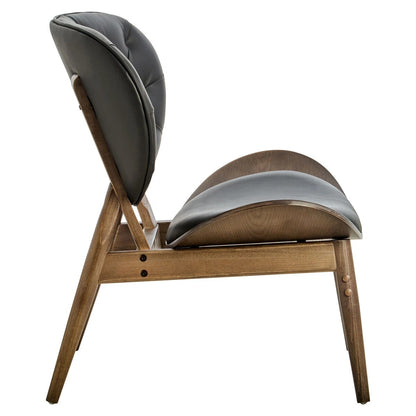 Vinsi Black Leather Effect Chair with Elm Wood Frame
