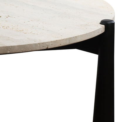Wilbur Travertine Top and Black Finish Mango Wood Coffee Table