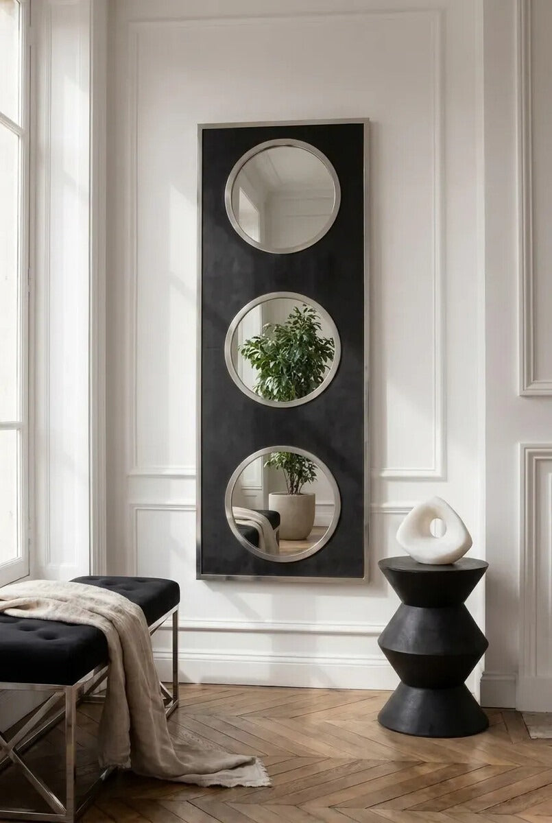 Cardona Black Shagreen Effect Wall Mirror with Silver Frame