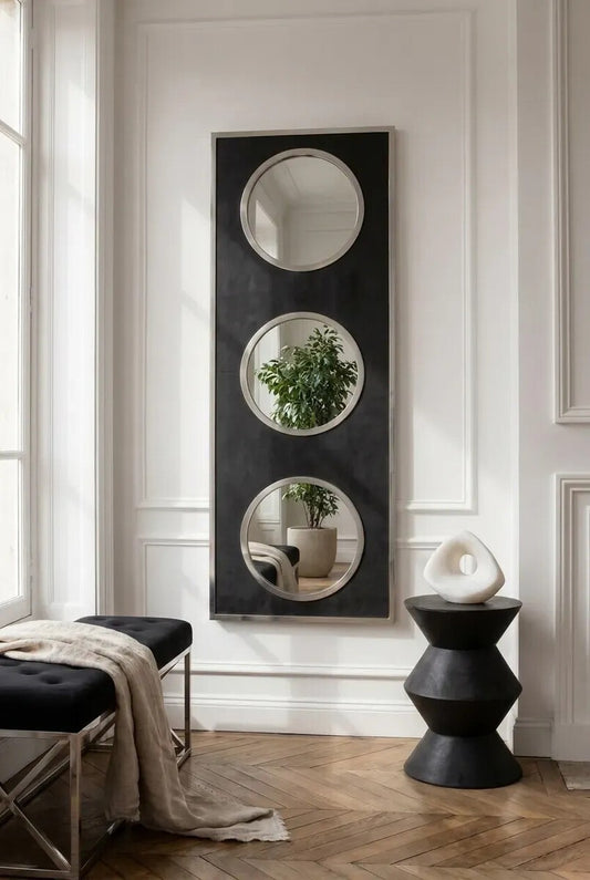 Cardona Black Shagreen Effect Wall Mirror with Silver Frame