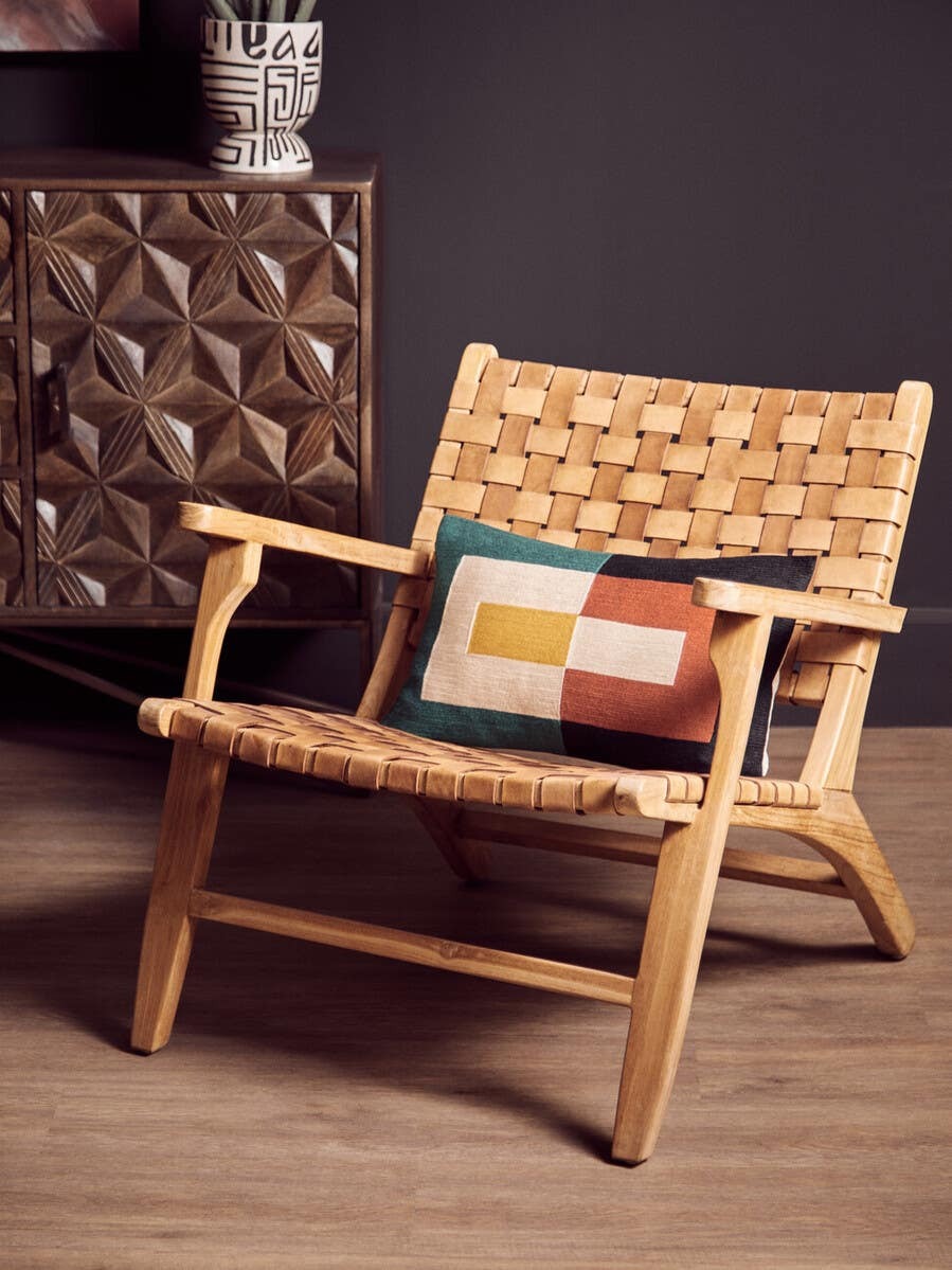 Inca Lattice Design Brown Leather Armchair