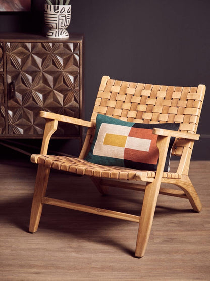 Inca Lattice Design Brown Leather Armchair