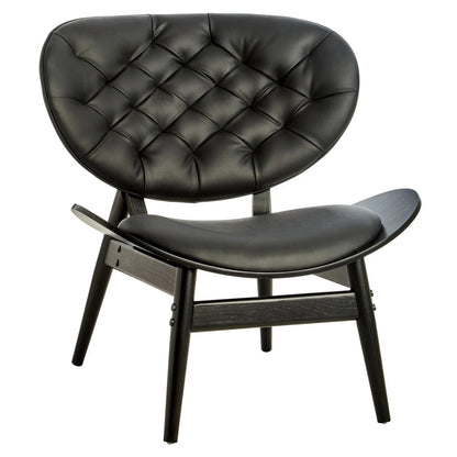 Vinsi Black Leather Effect Chair with Elm Wood Frame