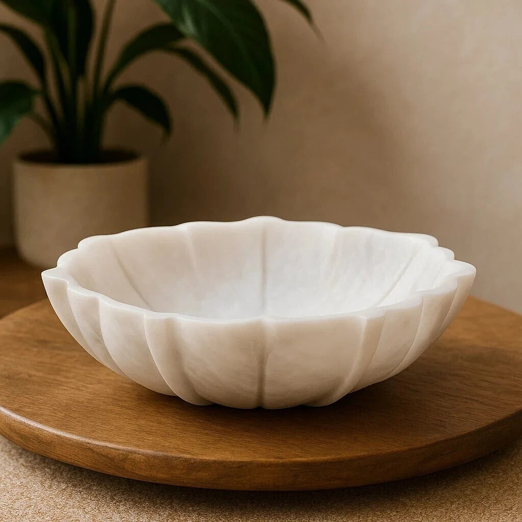 Zoro White Marble Lotus Bowl