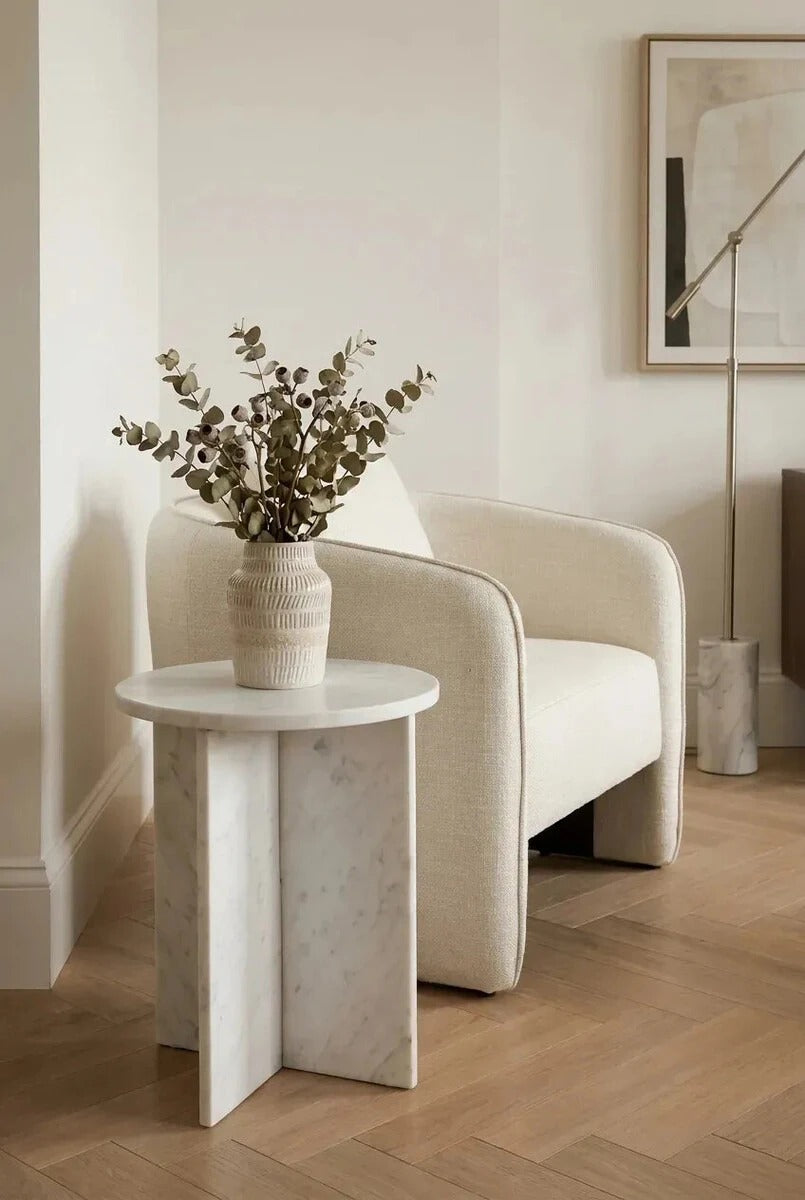 Savio Round White Marble Side Table