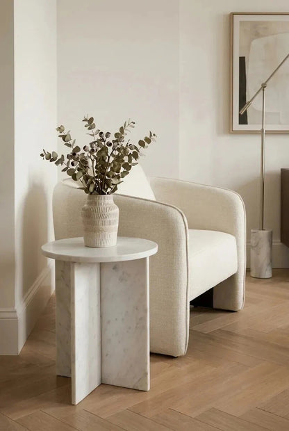 Savio Round White Marble Side Table