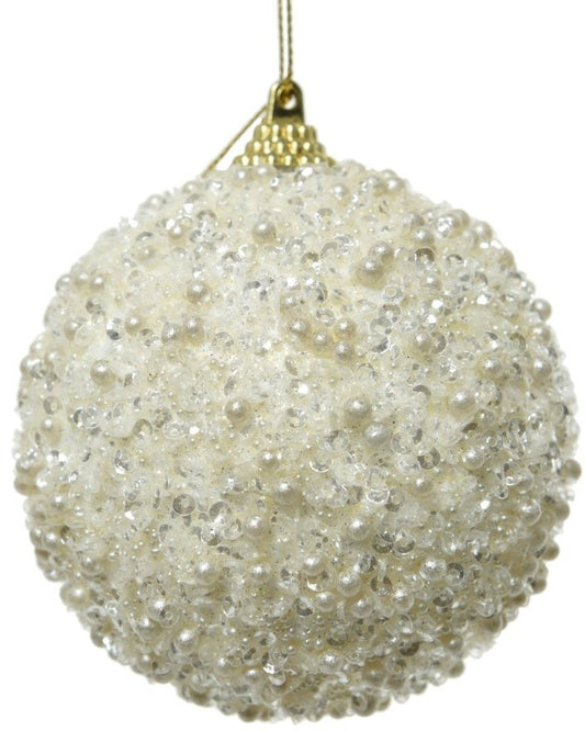 Sequin Beaded Bauble, Cream 10cm