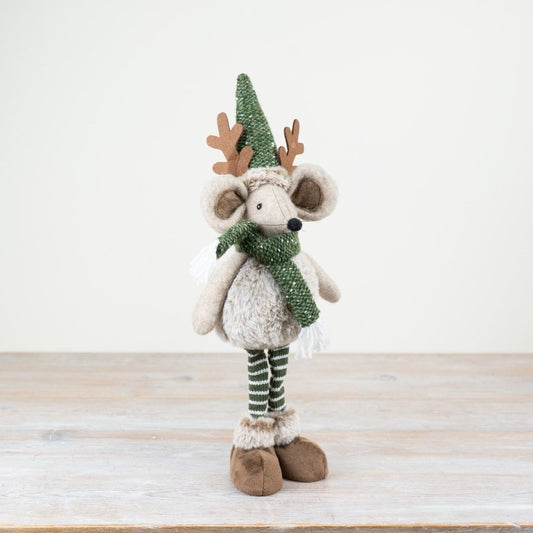 43cm Standing Mouse with Reindeer Antlers