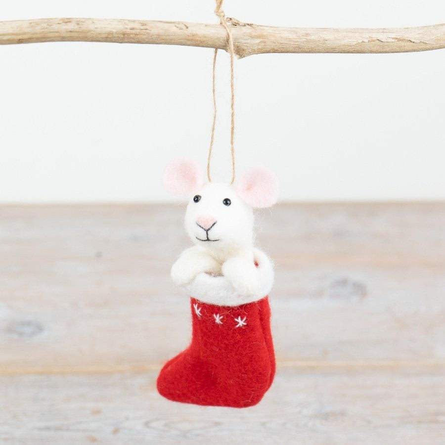 Mouse In Stocking Hanger, 13cm