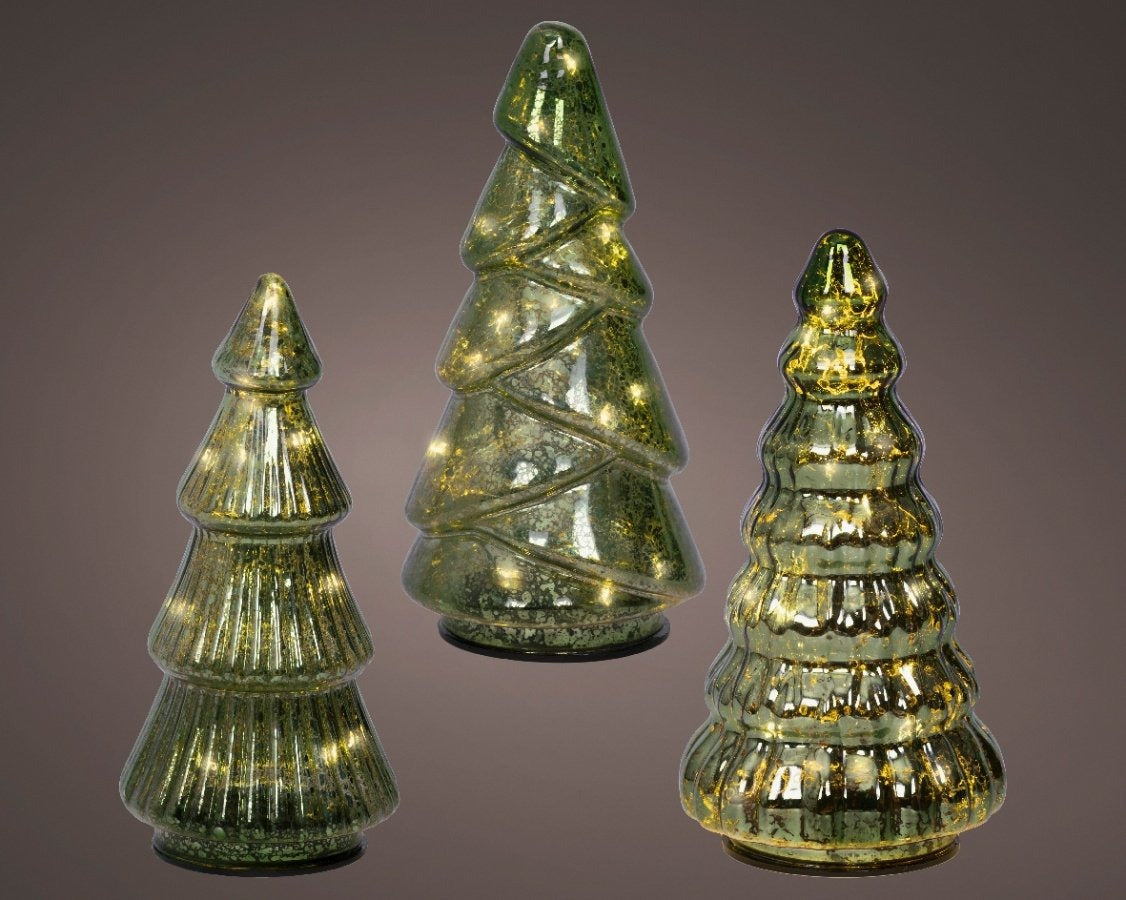 17.5cm Micro LED Glass Tree Deco, 3/A
