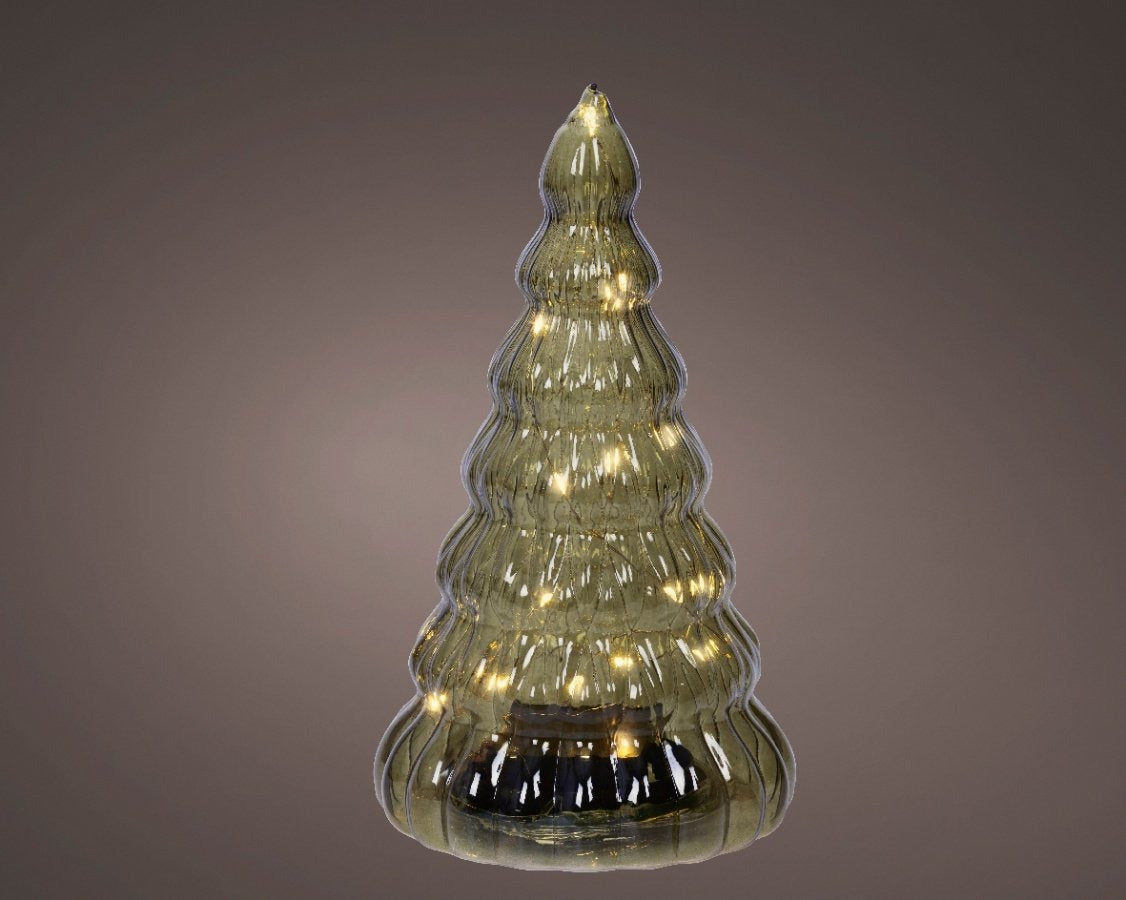 Green Glass Micro LED Tree Deco, 22cm