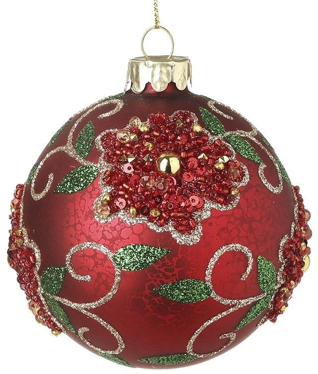 Glass Red Embellished Bauble, 8cm