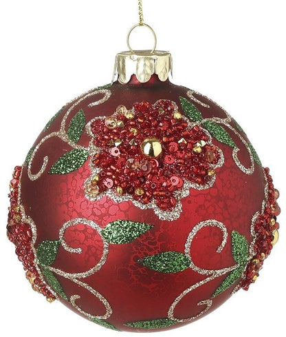 Glass Red Embellished Bauble, 8cm