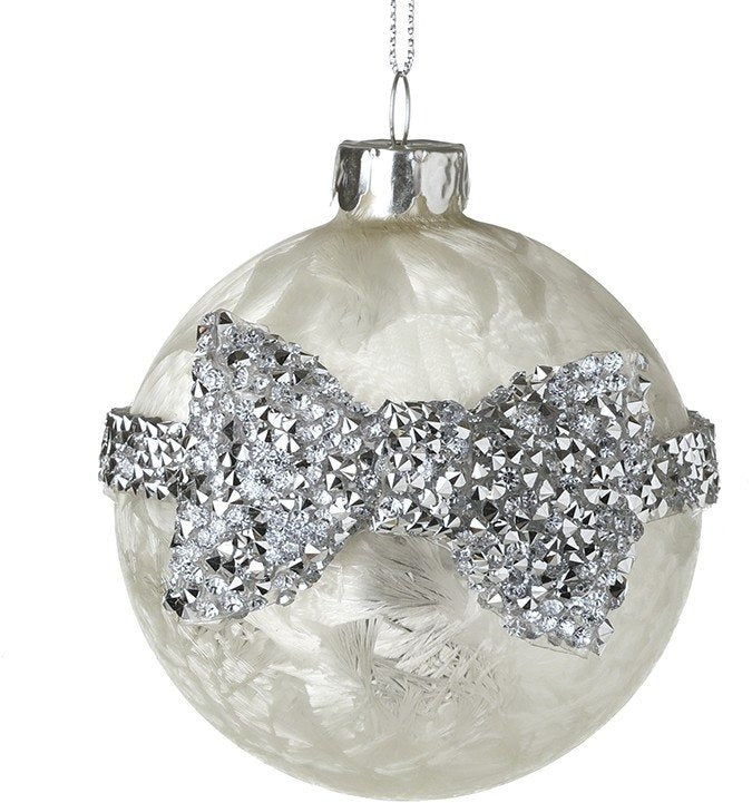 Glass Glitter Bow Christmas Bauble, 8cm