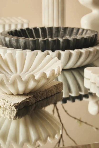Savio White Fluted Marble Trinket Bowl