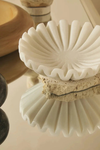 Savio White Fluted Marble Trinket Bowl