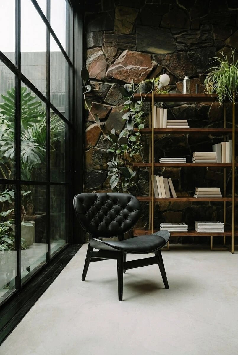 Vinsi Black Leather Effect Chair with Elm Wood Frame