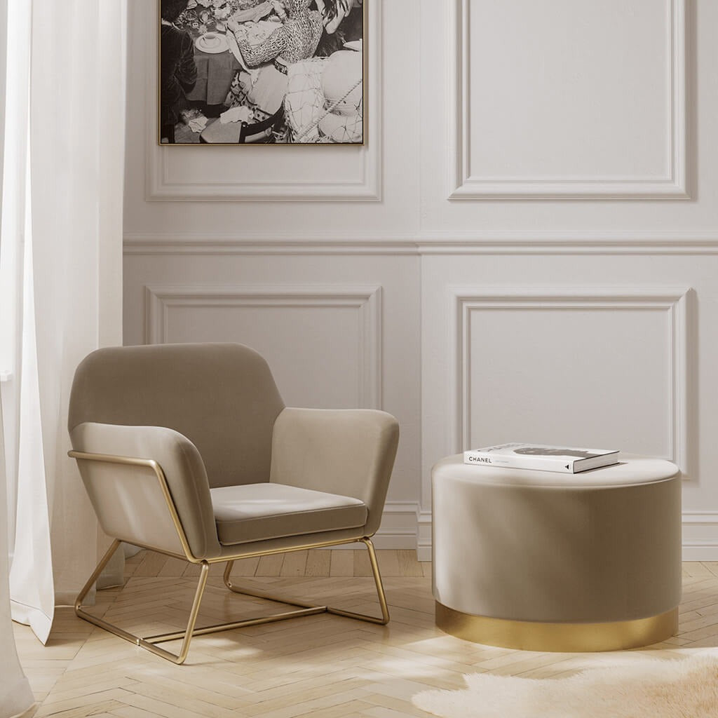 Lara Beige Velvet Pouffe