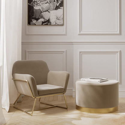 Lara Beige Velvet Pouffe