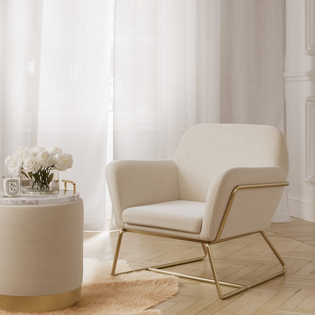 Lara Cream Velvet Pouffe