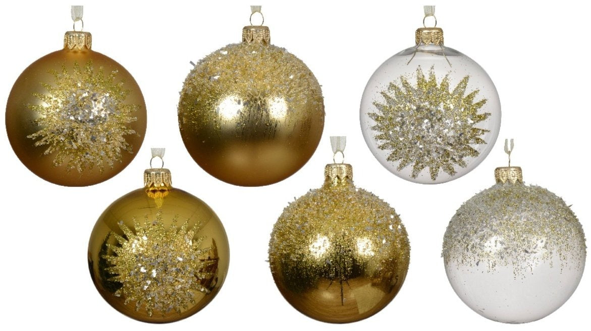 8cm Gold Beaded Bauble, Pack of 6